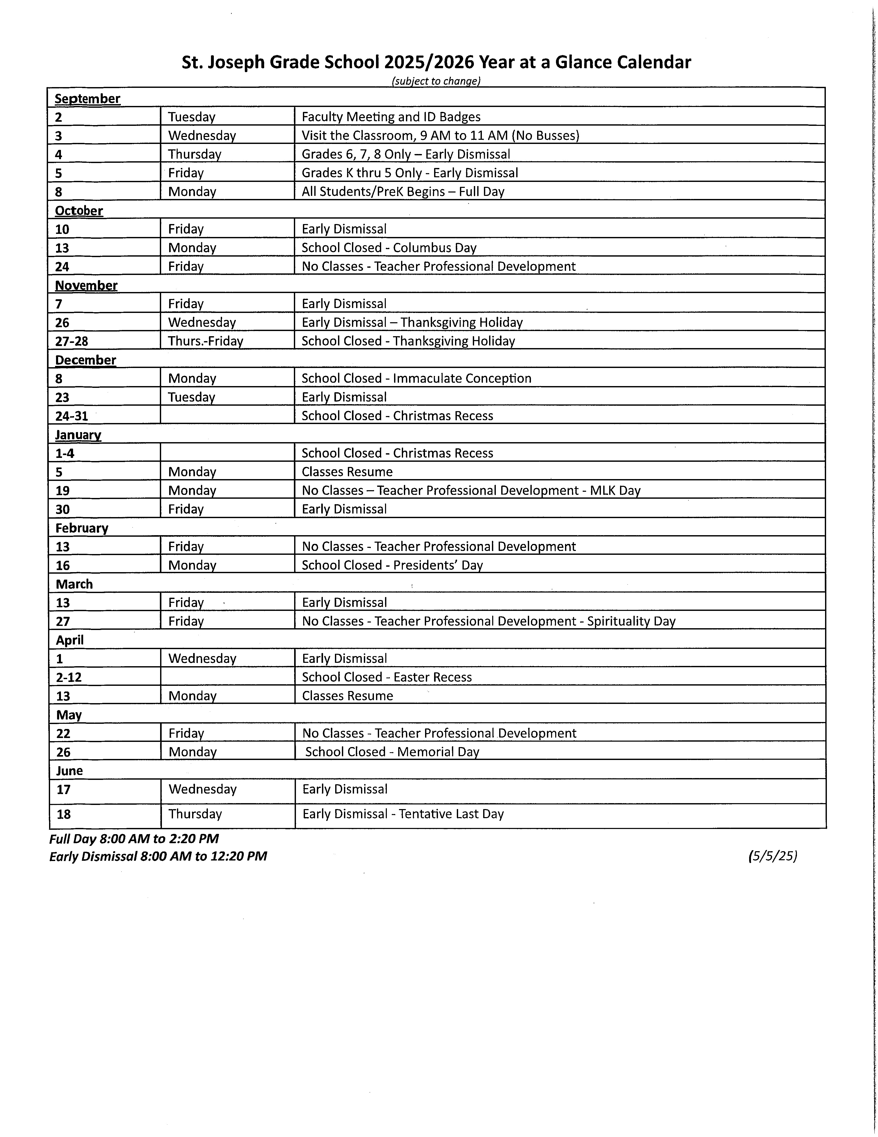Calendar & Announcements